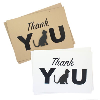 Cat Thank You Card Single | Handmade Cat Silhouette 5x7 Greeting Notecard | White or Kraft Brown with Envelope | Pet Lover Gift Blank Inside