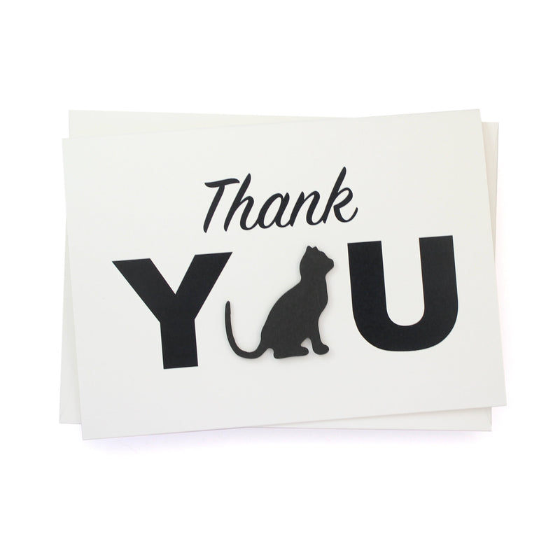 Cat Thank You Card Single | Handmade Cat Silhouette 5x7 Greeting Notecard | White or Kraft Brown with Envelope | Pet Lover Gift Blank Inside