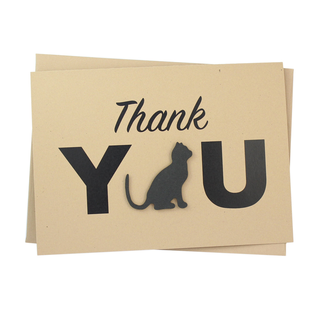 Cat Thank You Card Single | Handmade Cat Silhouette 5x7 Greeting Notecard | White or Kraft Brown with Envelope | Pet Lover Gift Blank Inside