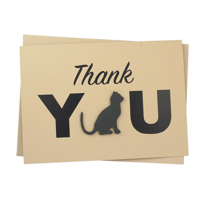 Cat Thank You Card Single | Handmade Cat Silhouette 5x7 Greeting Notecard | White or Kraft Brown with Envelope | Pet Lover Gift Blank Inside